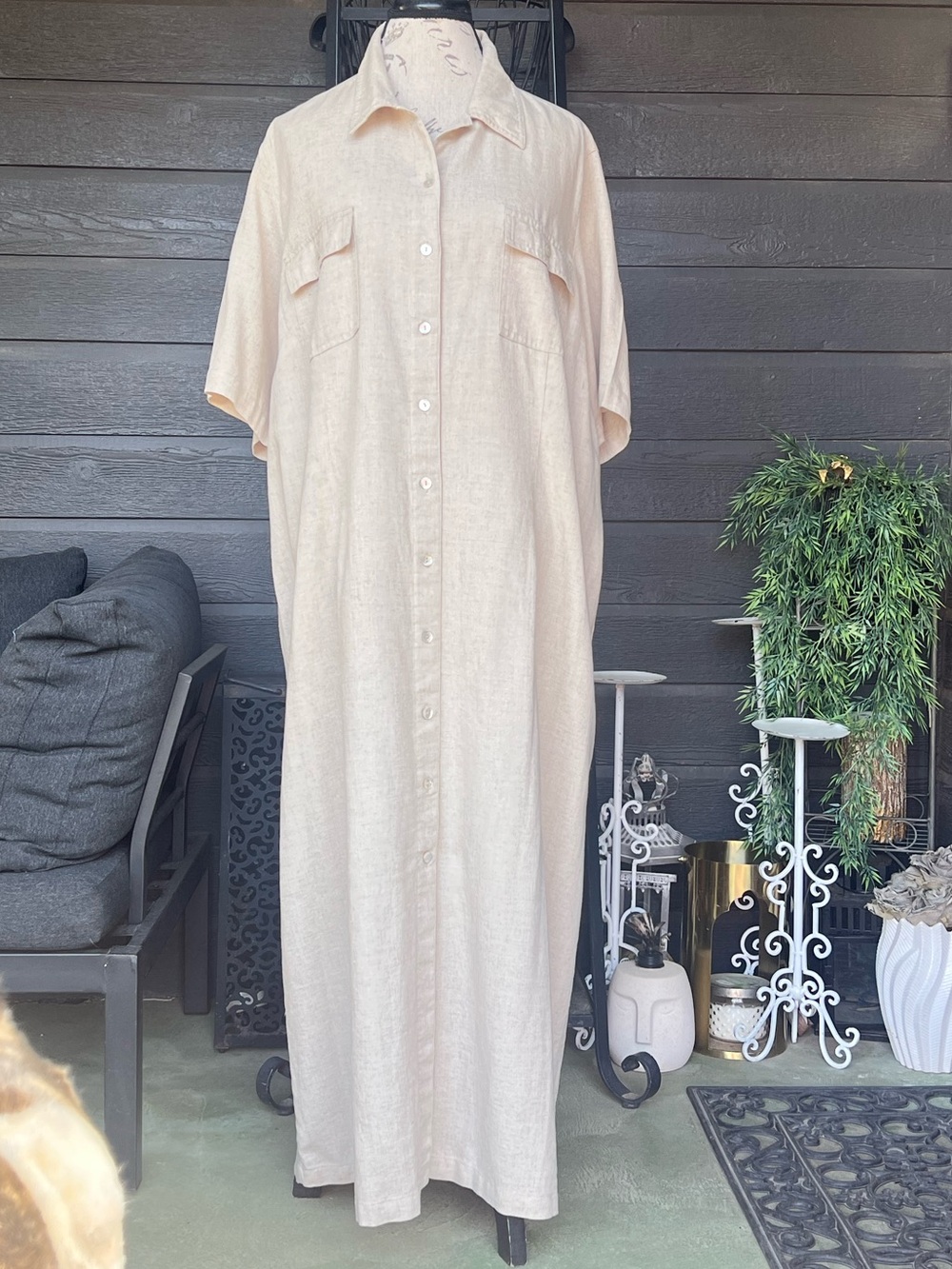Vintage Casual Corner Annex Linen Blend Button Front Maxi Dress Size 20W